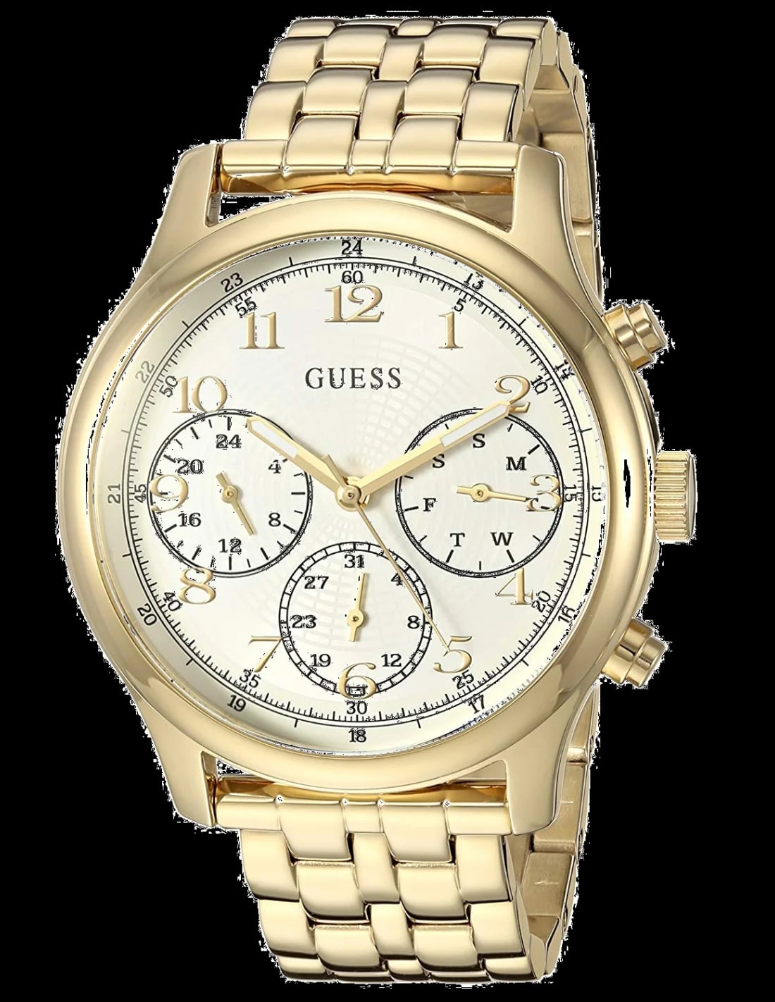 Montre Guess W1018L2 au cadran blanc nacré, acier doré 38mm, style chic et lumineux