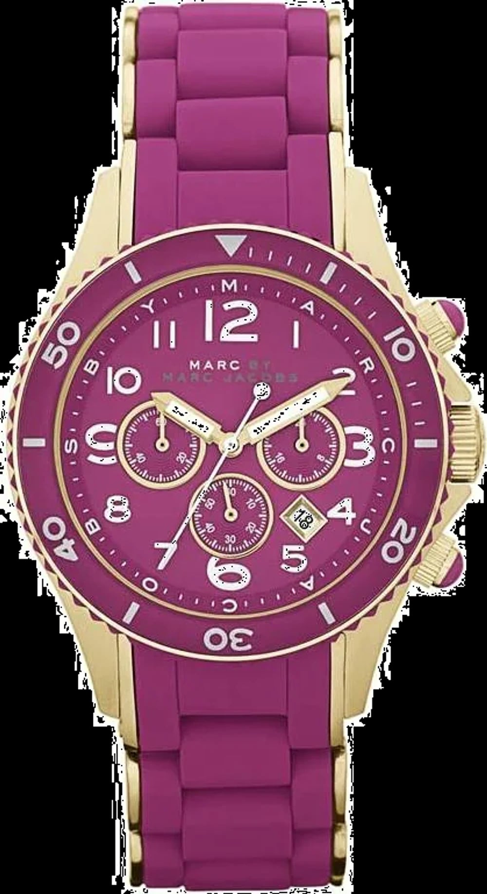 Montre Marc Jacobs MBM2576 violette en silicone avec cadran blanc et index dorés