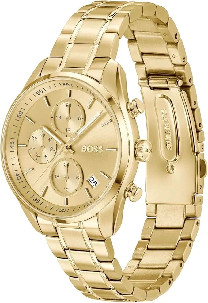 Montre Femme Hugo Boss Grand Tour 1502768 dorée bracelet maillons acier vue 2