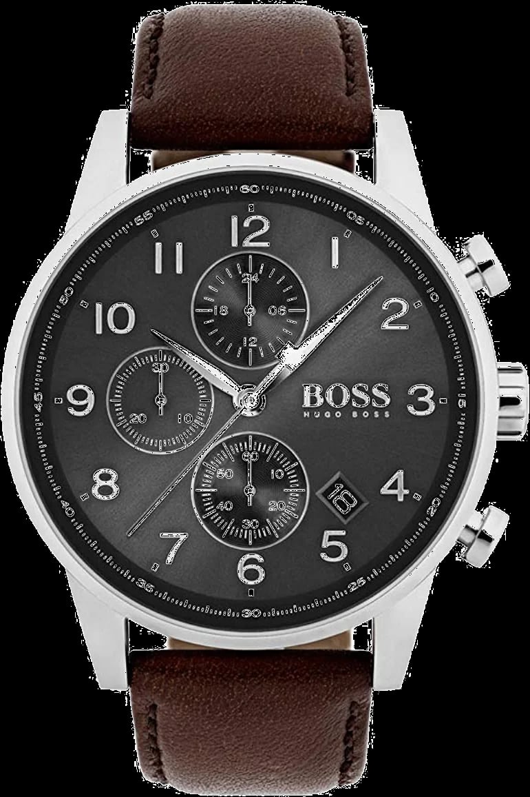 Montre Hugo Boss 1513494 Navigator chronographe cadran noir bracelet cuir marron
