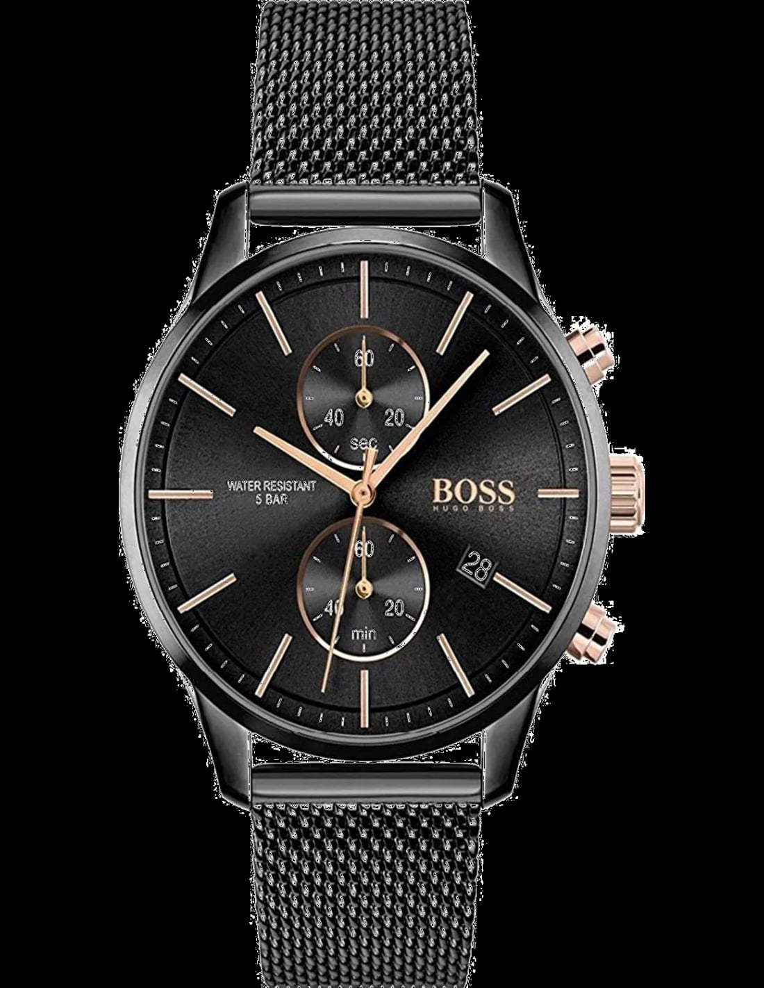 Montre Hugo Boss 1513811 homme cadran noir acier 42mm maille milanaise