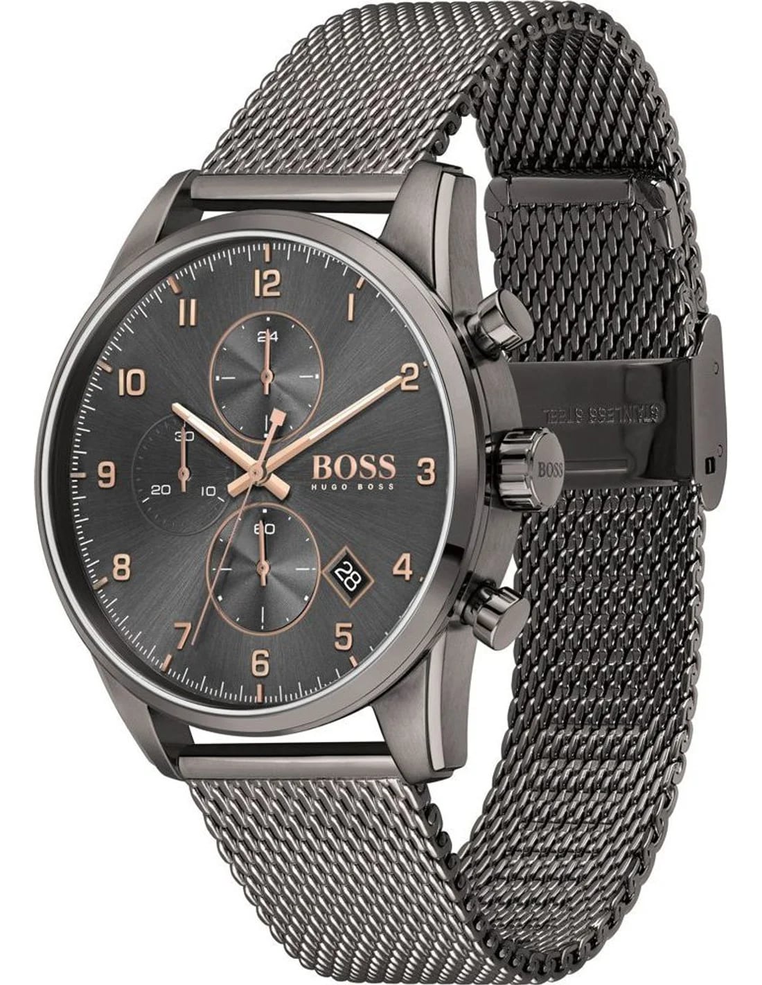 Montre Homme Hugo Boss Skymaster 1513837 grise bracelet maille milanaise vue 2