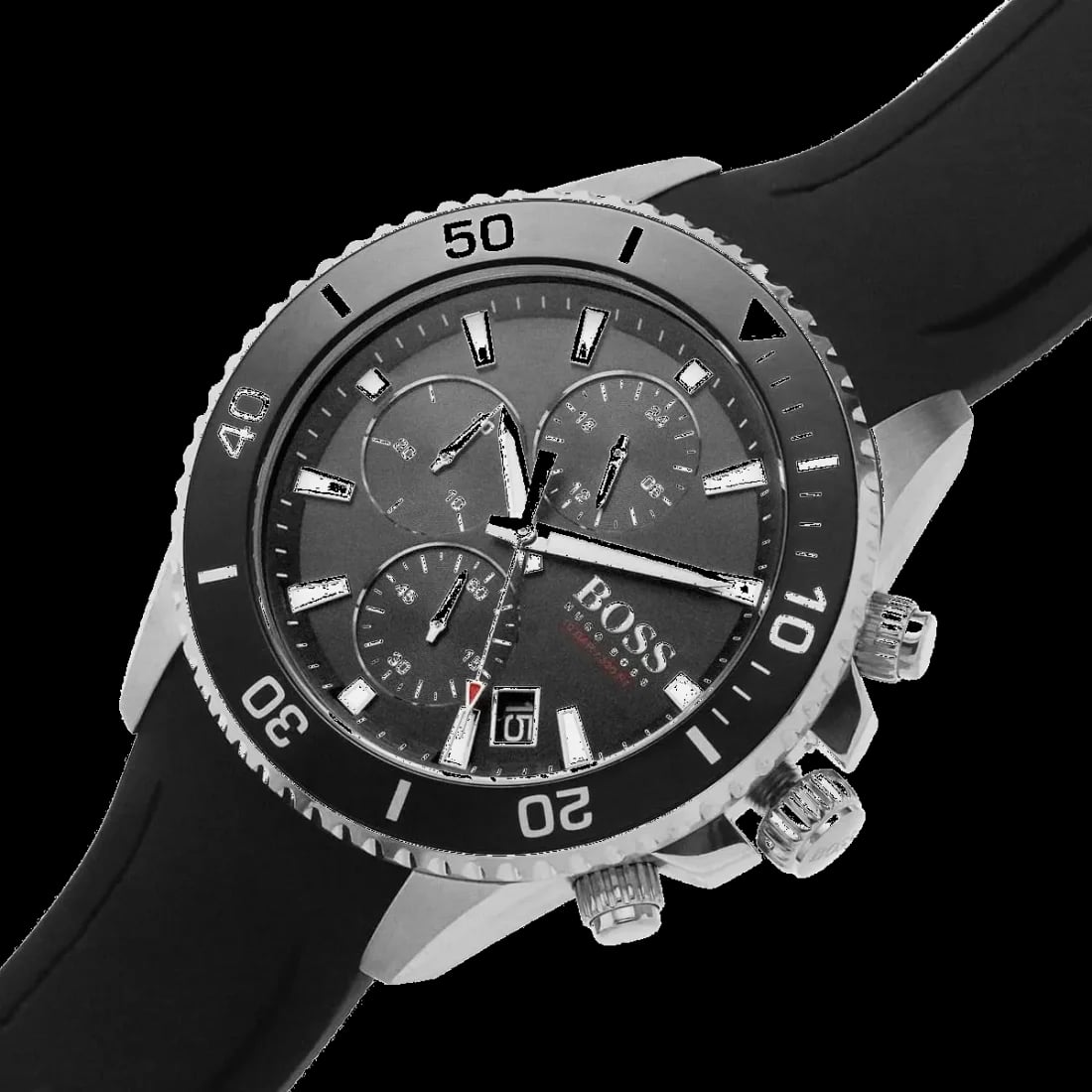 Montre Hugo Boss Admiral 1513912 cadran noir index chronographe détail
