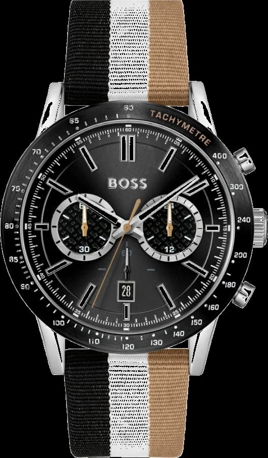 Montre Hugo Boss 1513963 chronographe cadran noir bracelet NATO tricolore