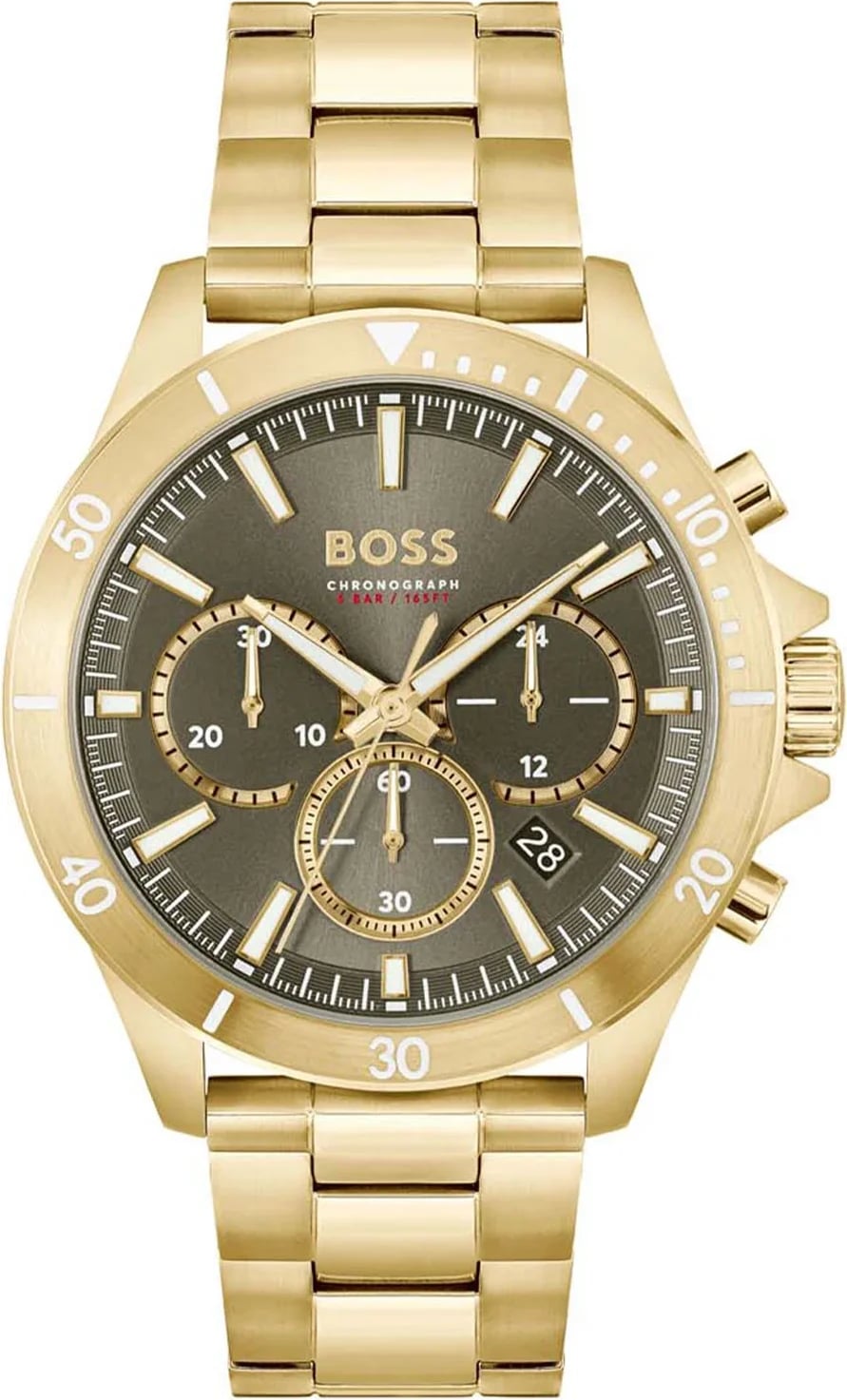 Montre Hugo Boss Troper 1514059 homme cadran marron bracelet acier doré
