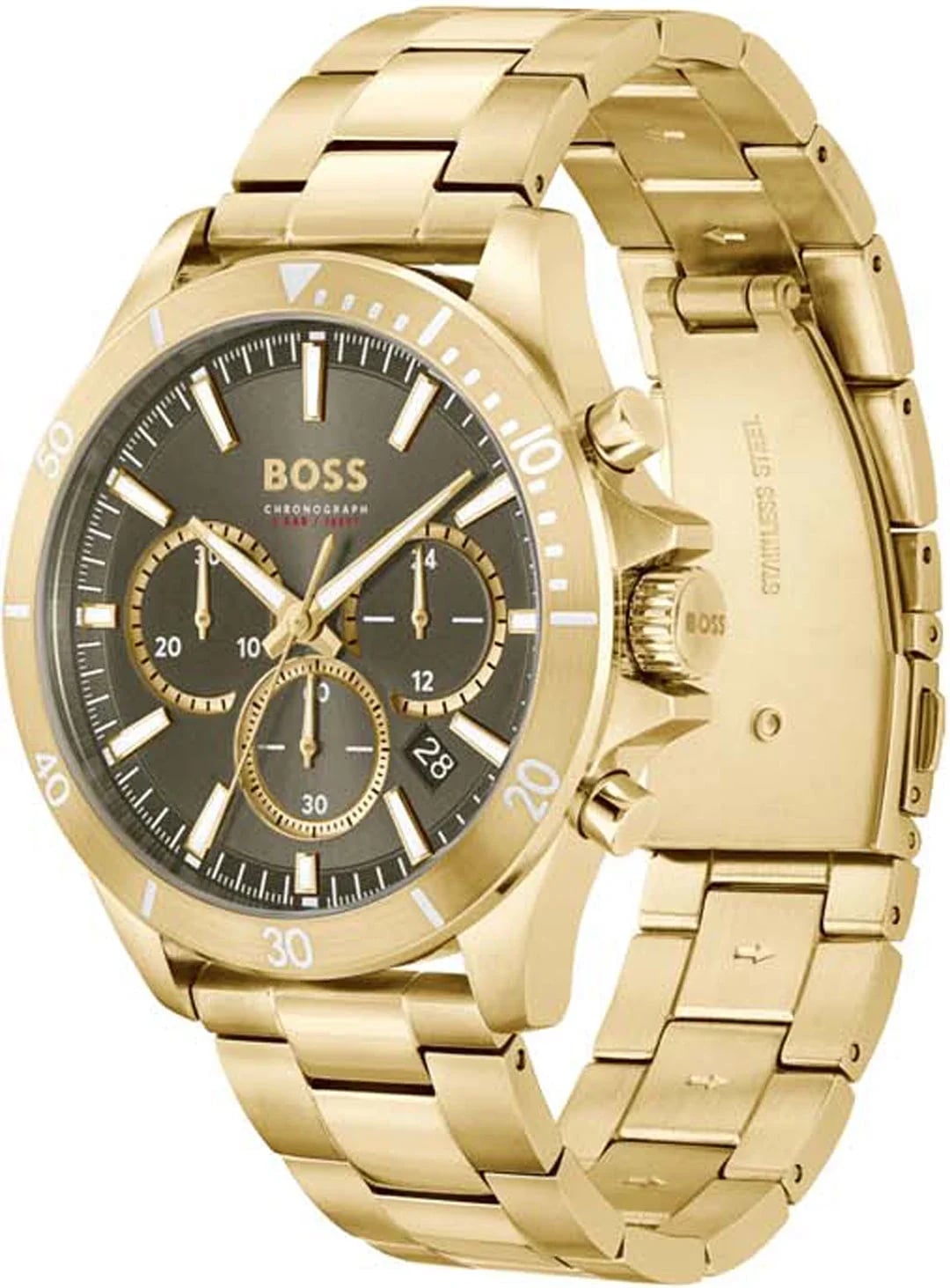 Montre Hugo Boss 1514059 Troper profil bracelet acier boucle déployante or