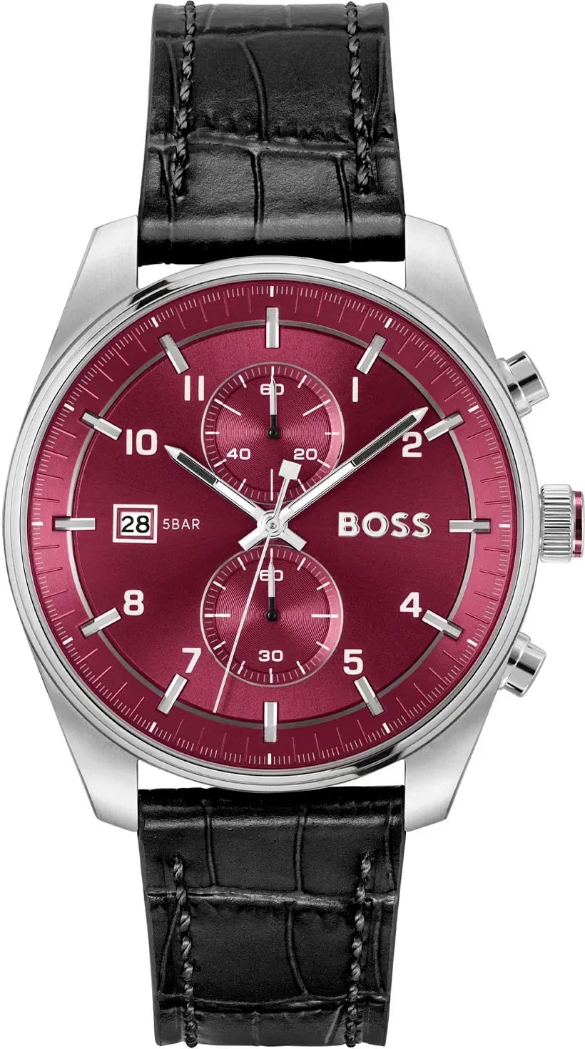Montre Hugo Boss 1514193 homme cadran rouge bracelet cuir