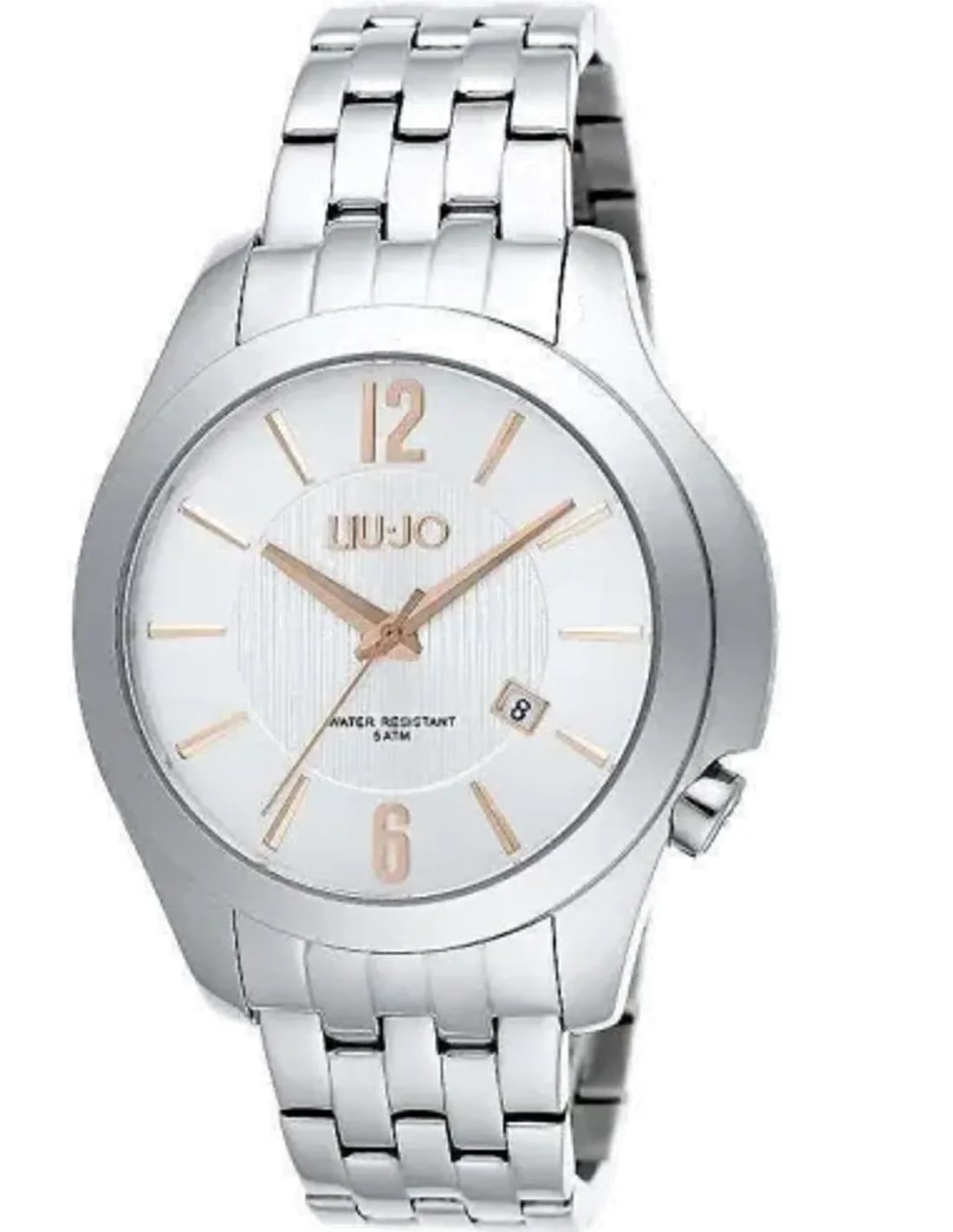 Montre Liu Jo Luxury TLJ964 argentée, cadran bleu soleil, style moderne décontracté, aiguilles et index facettés