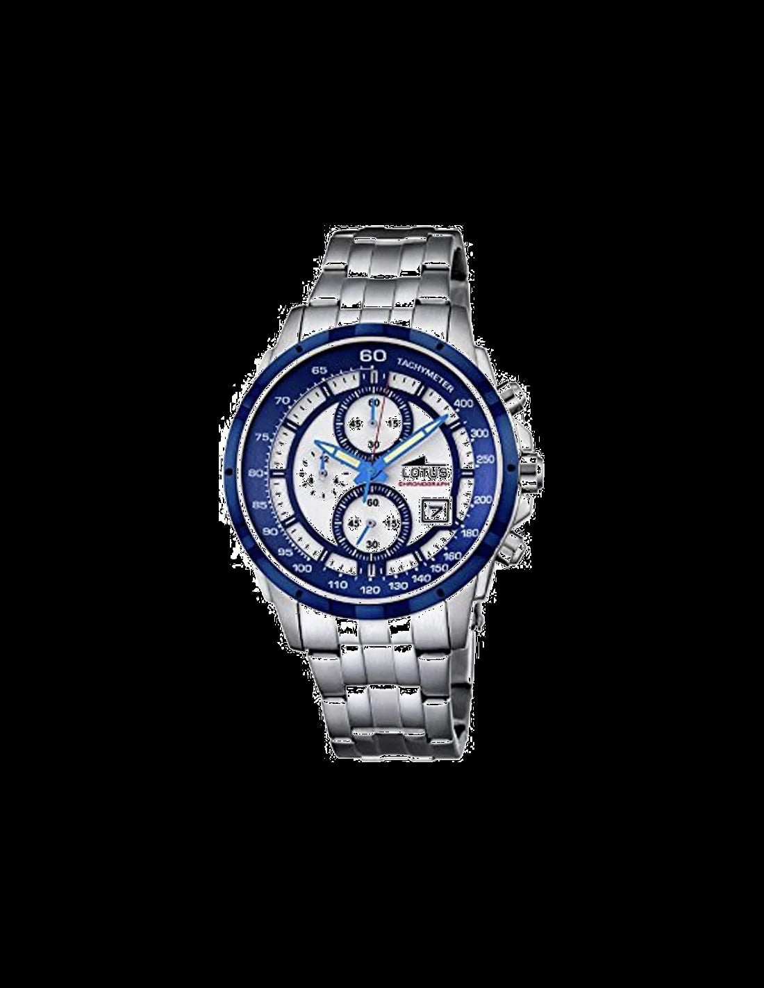 Montre Lotus L10130/1 cadran argent soleillé, aiguilles dorées, 3 compteurs chrono, date à 4h30