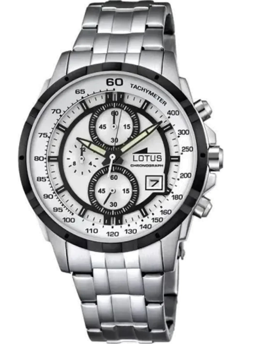 Montre Lotus L10130/3 avec cadran argenté soleillé, index bâtons et aiguilles luminescentes, style chrono sport chic