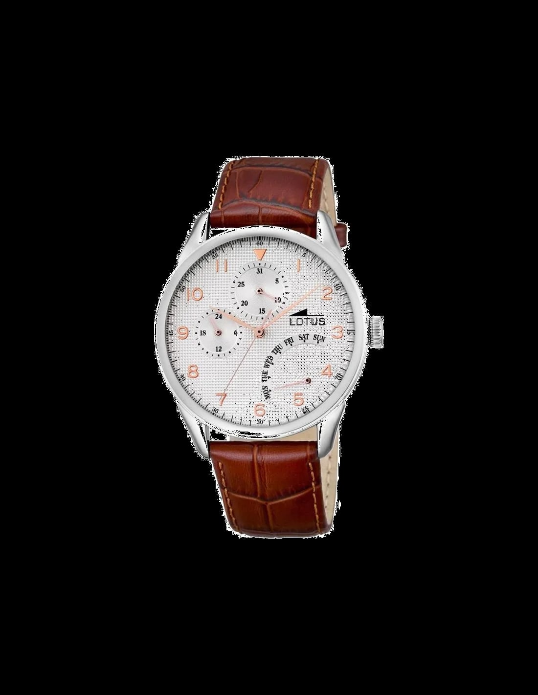 Montre Lotus L10131/1 cadran marron avec aiguilles dorées et index bâtons, style classique décontracté