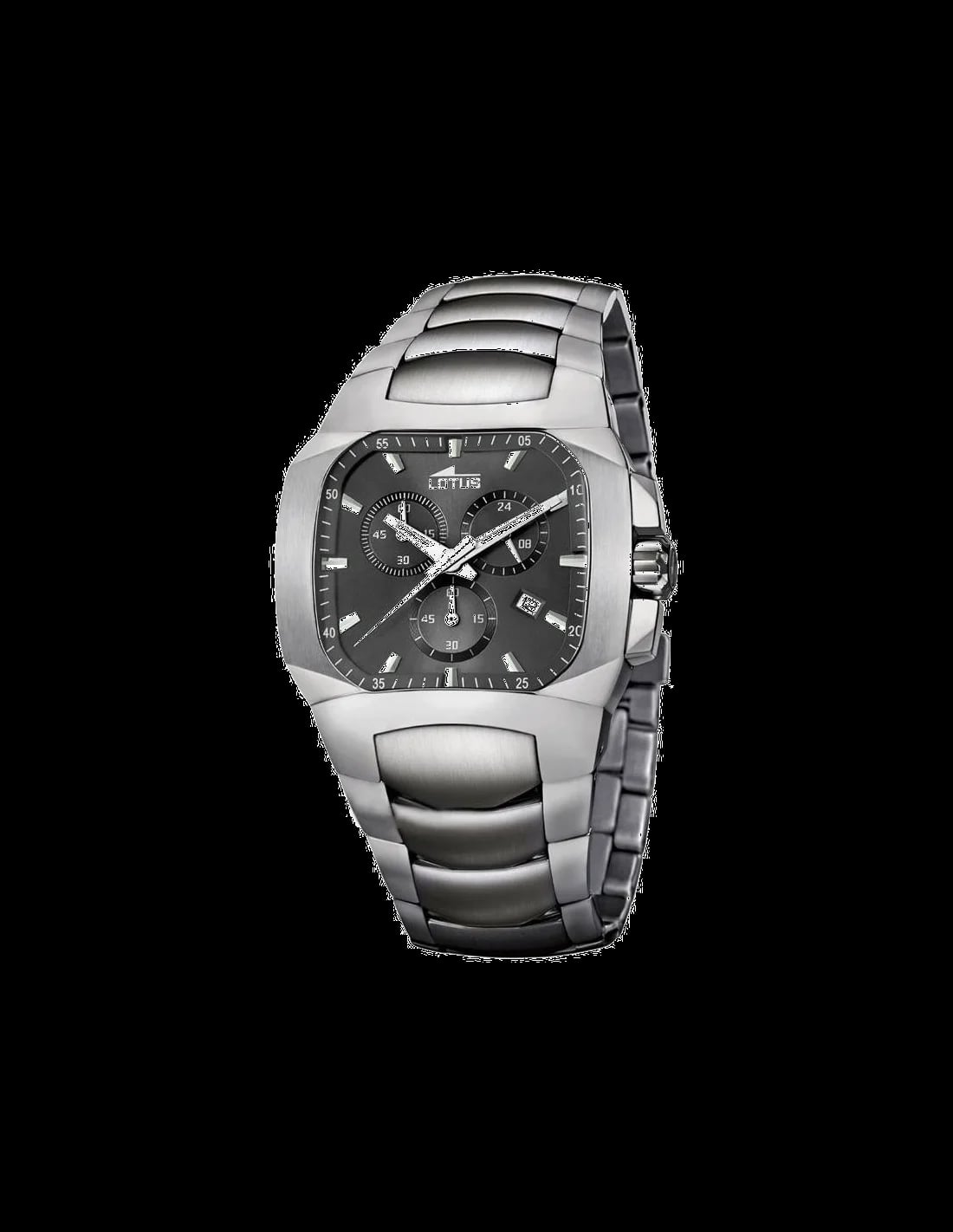 Montre Lotus L15500/9 argentée sobre, cadran noir avec compteurs sur fond gris et aiguilles luminescentes