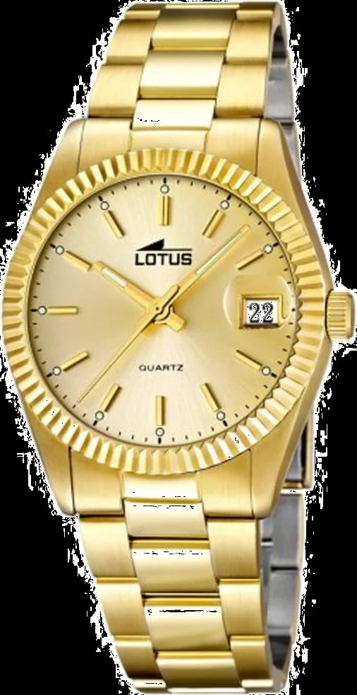 Montre Lotus L15799/2 cadran doré soleil, index bâtons et aiguilles, style classique élégant