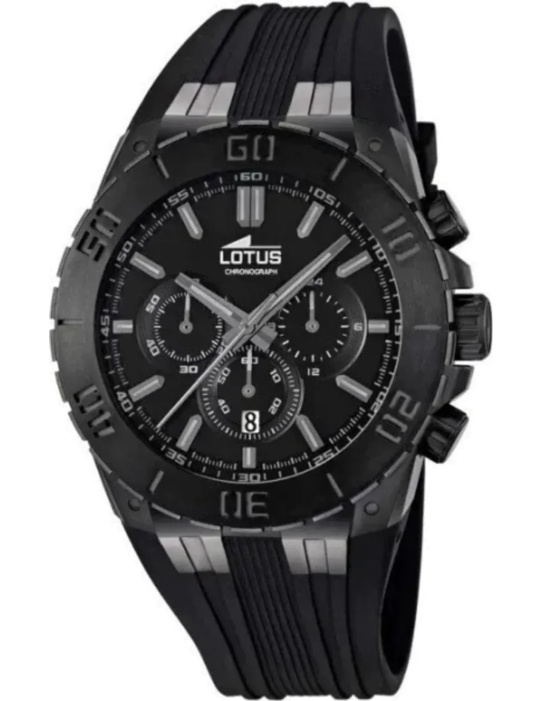 Montre Lotus L15803/1 avec cadran noir soleil, index argentés et aiguilles luminescentes, style classique