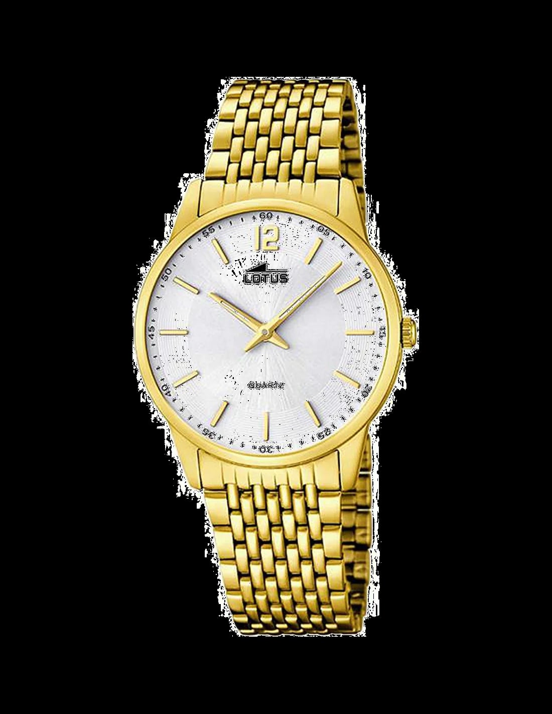 Montre Lotus L15889/2 cadran noir soleillé avec index appliques dorés et aiguilles skeleton style moderne décontracté
