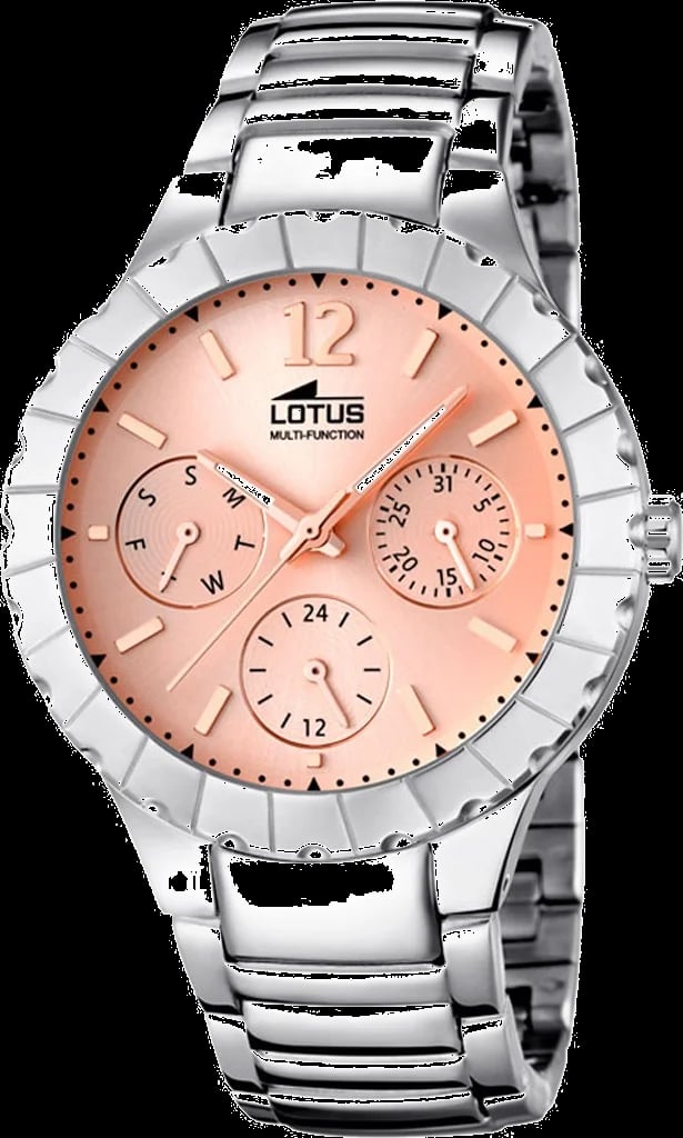 Montre Lotus L15902/3 cadran argenté soleil, aiguilles et index dorés, style chic et lumineux