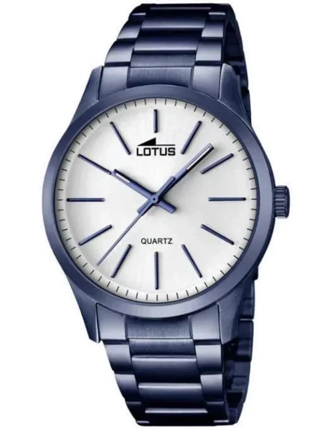 Montre Lotus L18163/1 avec cadran blanc, index bleus et aiguilles luminescentes sur fond soleil