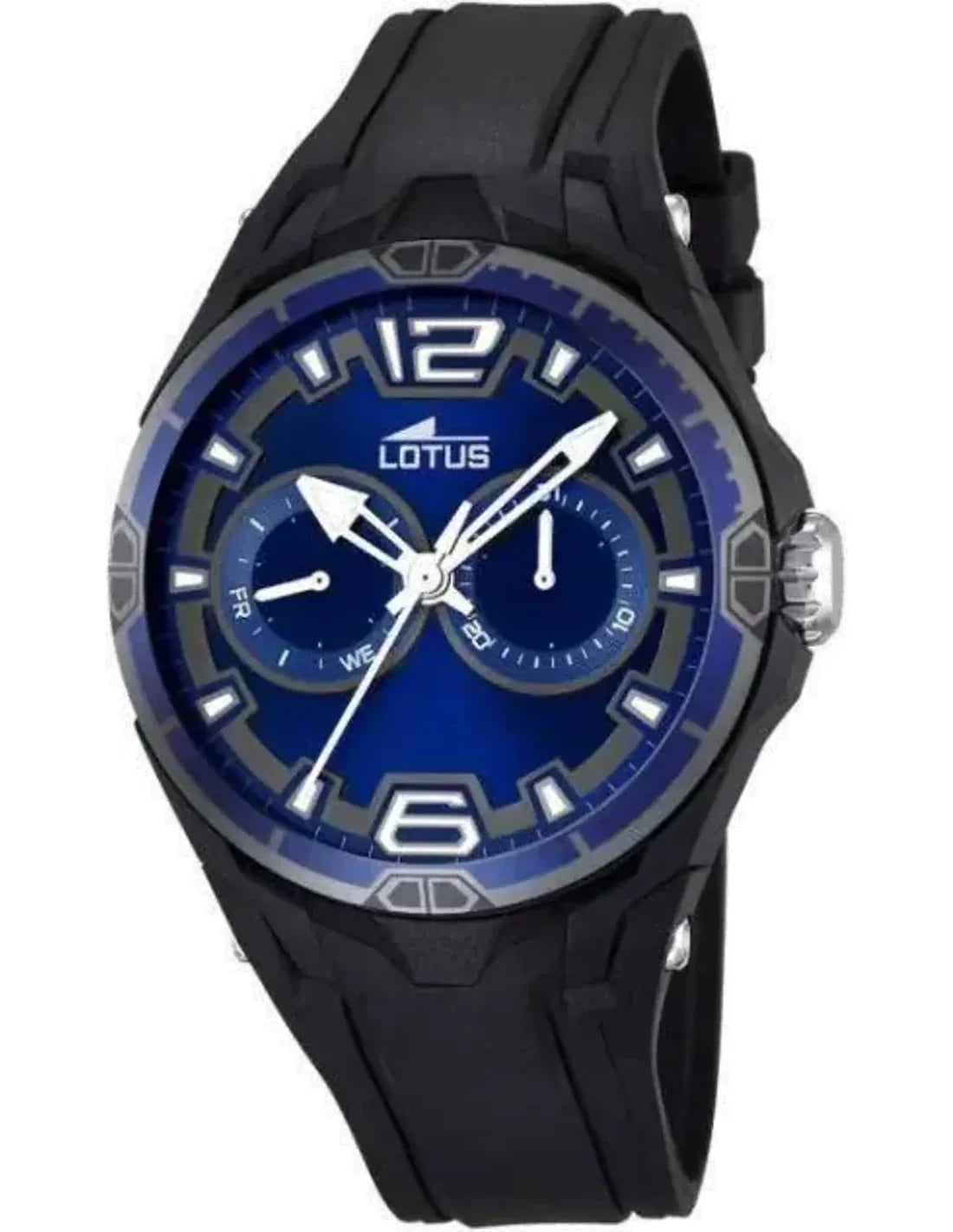 Montre Lotus L18184/1 cadran noir profond avec index blancs et aiguilles luminescentes, style sportif sobre