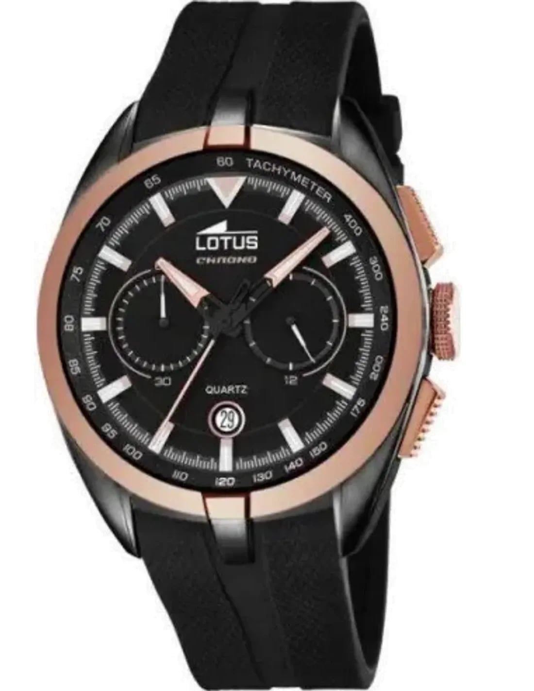 Montre Lotus L18188/1 au cadran noir sunburst, index bâtons et aiguilles argentés, style smart-casual