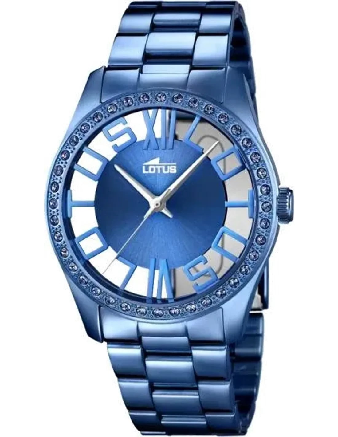 Montre Lotus L18251/1 au cadran bleu soleillé, aiguilles et index argentés, style élégant décontracté