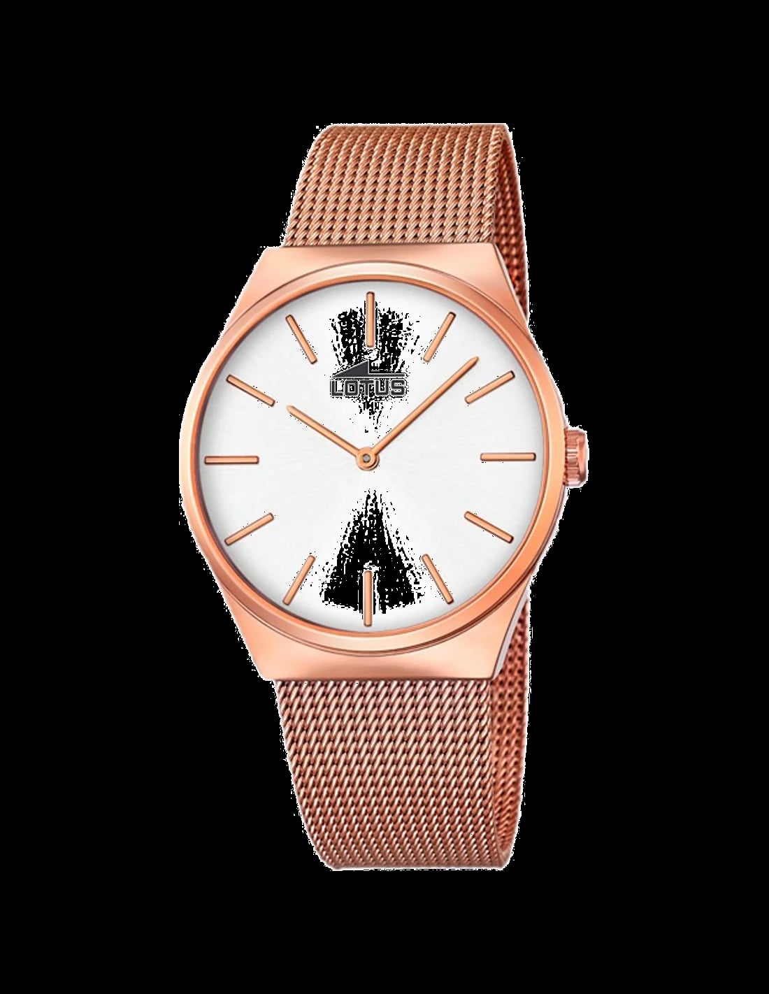 Montre Lotus L18286/1 cadran noir soleillé avec index bâtons dorés et aiguilles luminescentes sur fond or rose