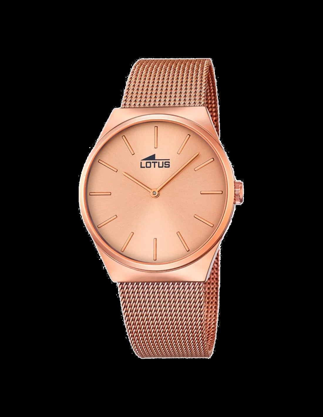 Montre Lotus L18286/2 cadran noir soleillé, aiguilles et index dorés sur fond argenté, style chic décontracté