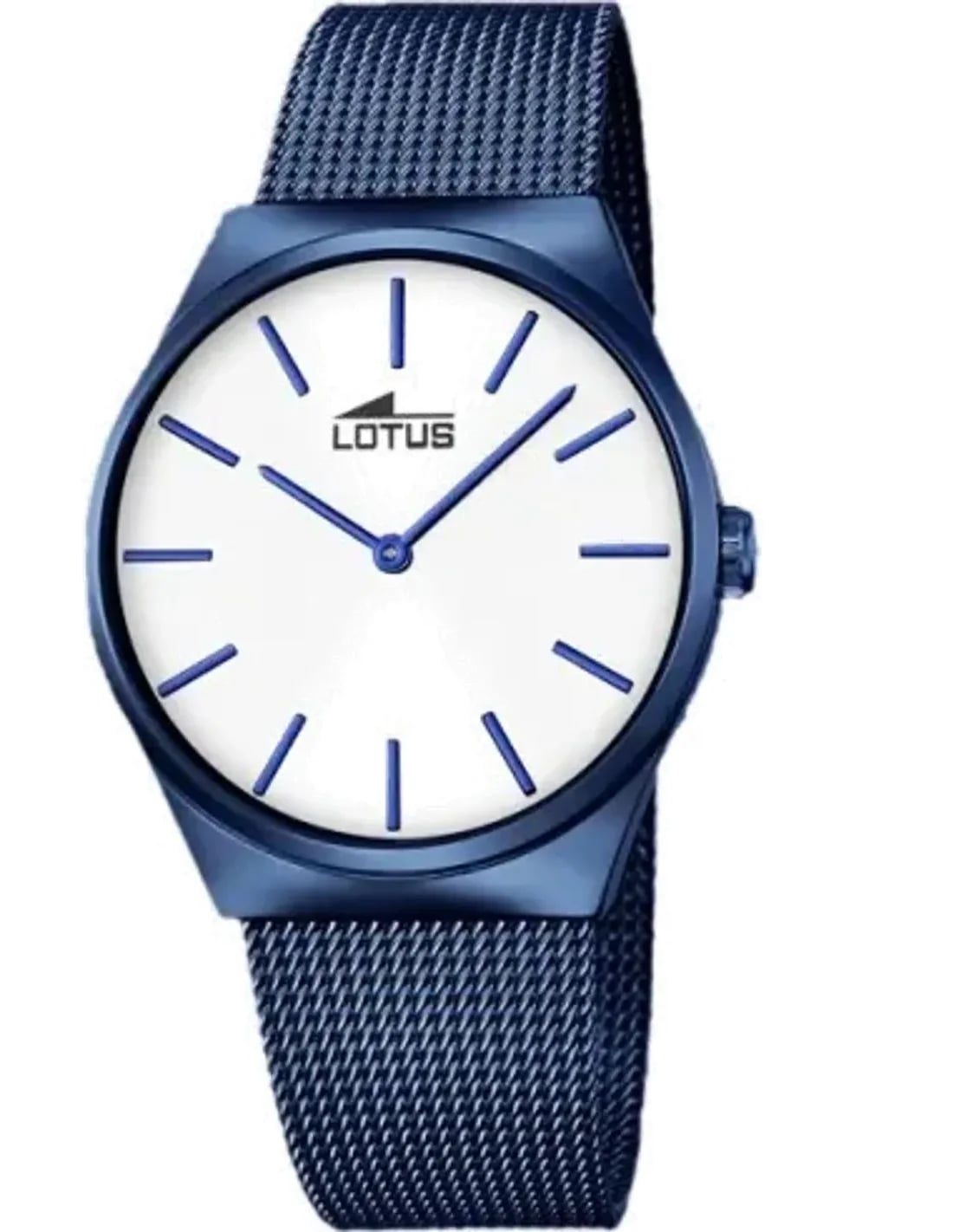 Montre Lotus L18287/1 cadran bleu soleil, index bâtons argentés, aiguilles luminescentes, guichet date à 3h
