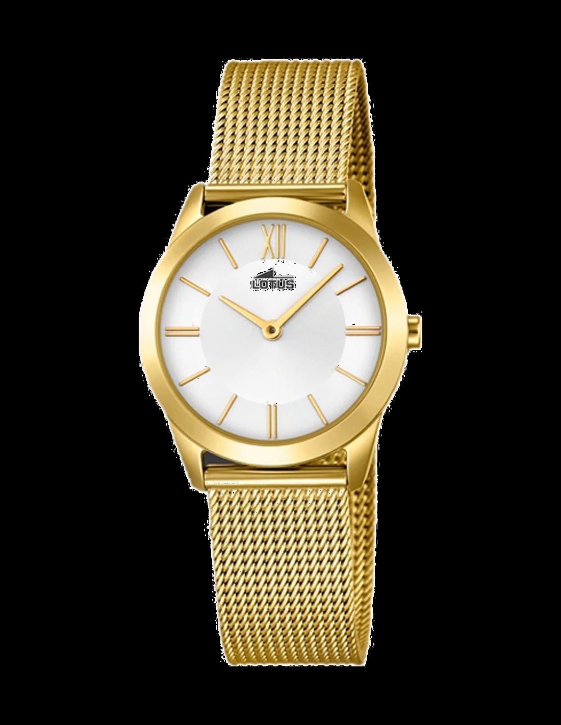 Montre Lotus L18292/1 cadran blanc soleillé, index dorés, aiguilles bâton, style élégant et minimaliste