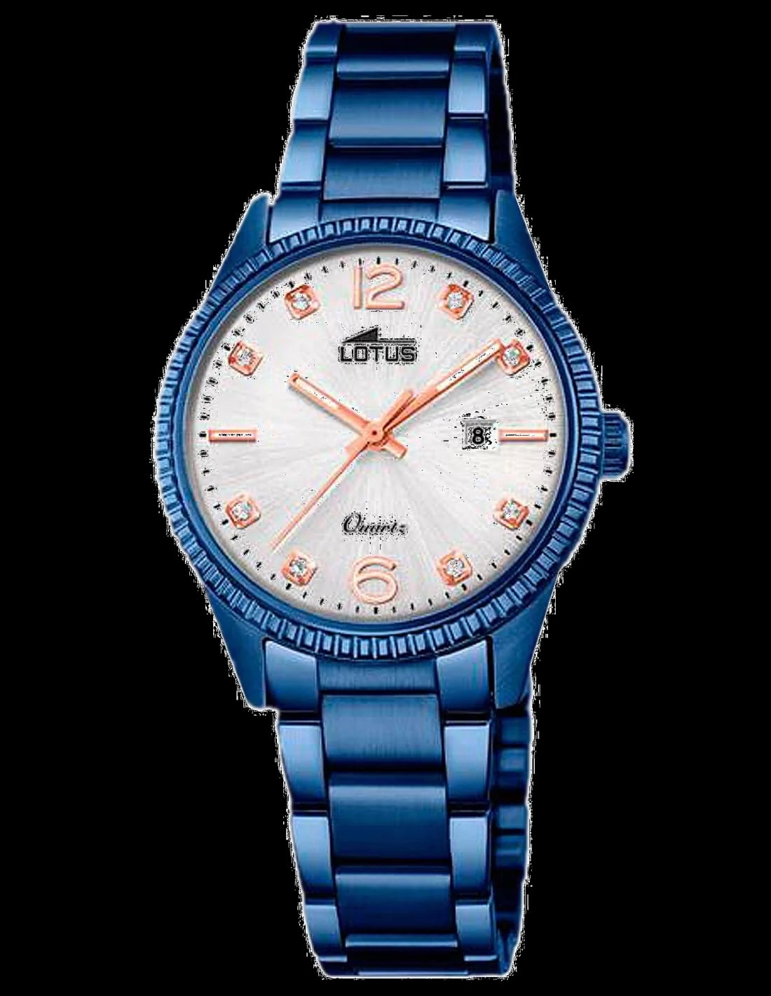 Montre Lotus L18304/3 cadran bleu soleillé, aiguilles argentées, index bâton, style chic et décontracté