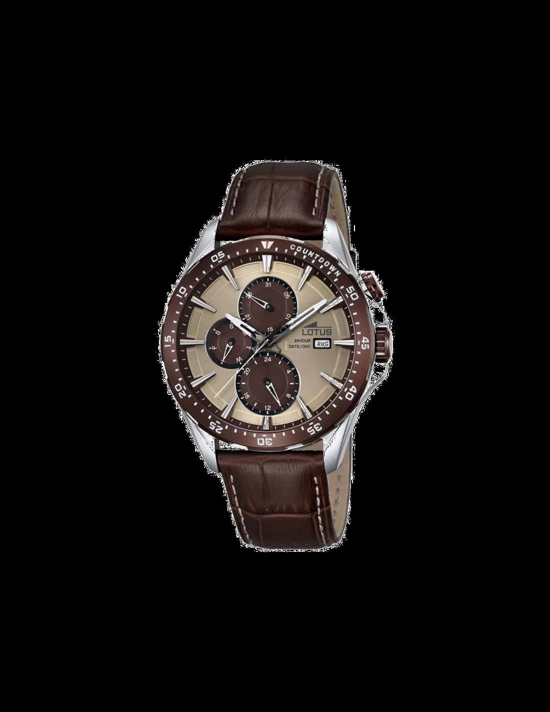 Montre Lotus L18312/2 avec cadran marron soleil, aiguilles dorées et index appliqués, style classique sport