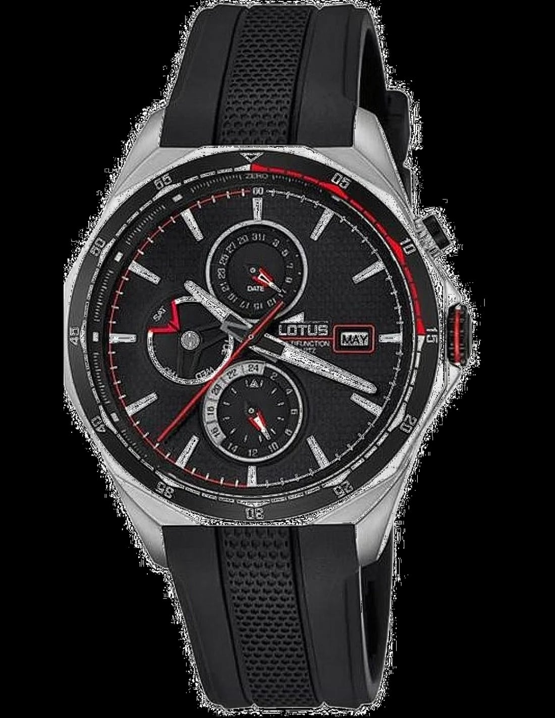 Montre Lotus L18321/4 cadran noir mat avec index blancs et aiguilles luminescentes, sport chic