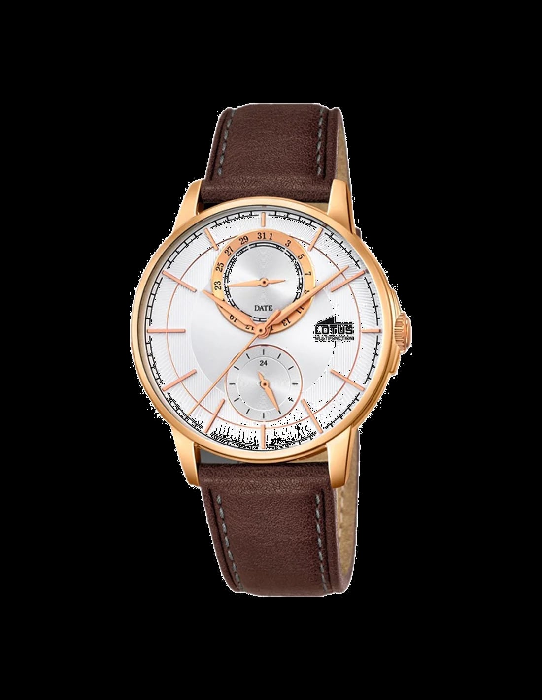 Montre Lotus L18324/1 cadran marron soleil avec index bâtons et aiguilles argentées, date et jour à 3h