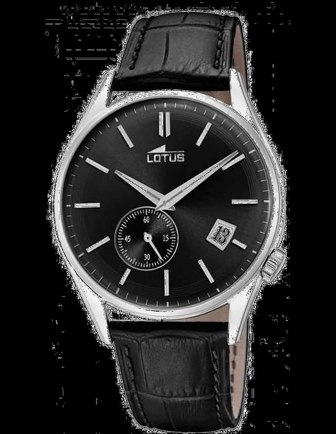 Montre Lotus L18355/3 cadran noir soleil, index bâtons argentés, aiguilles luminescentes, look sport chic