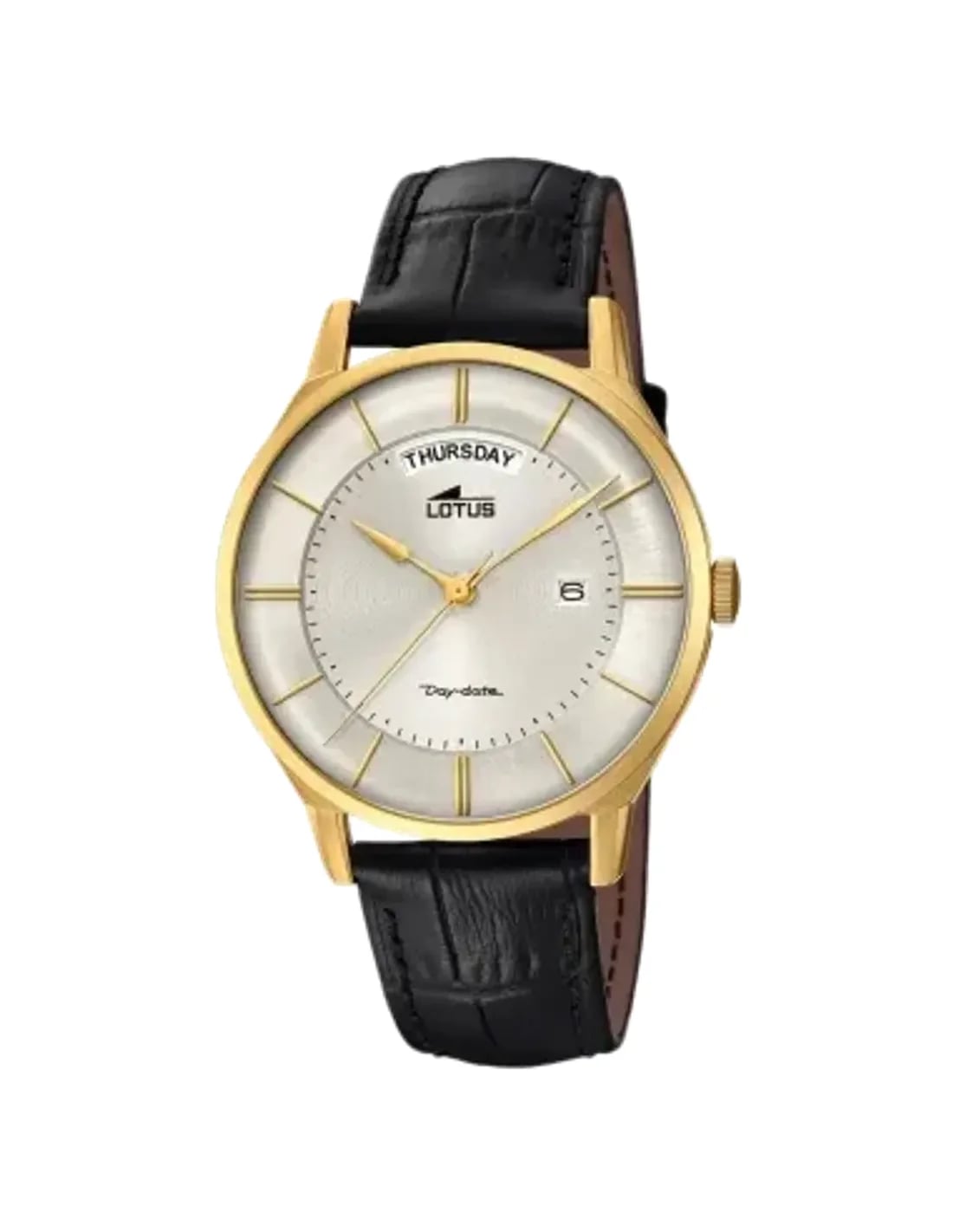 Montre Lotus L18421/1 cadran noir soleillé, index bâtons argentés, style classique robuste