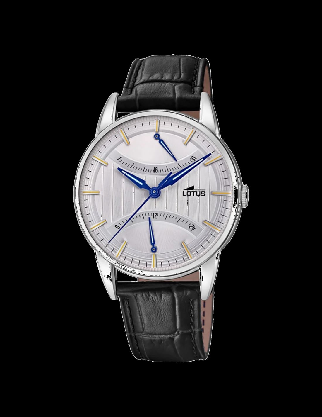 Montre Lotus L18429/1 avec cadran noir soleillé, index appliqués argentés et aiguilles luminescentes style sport-chic