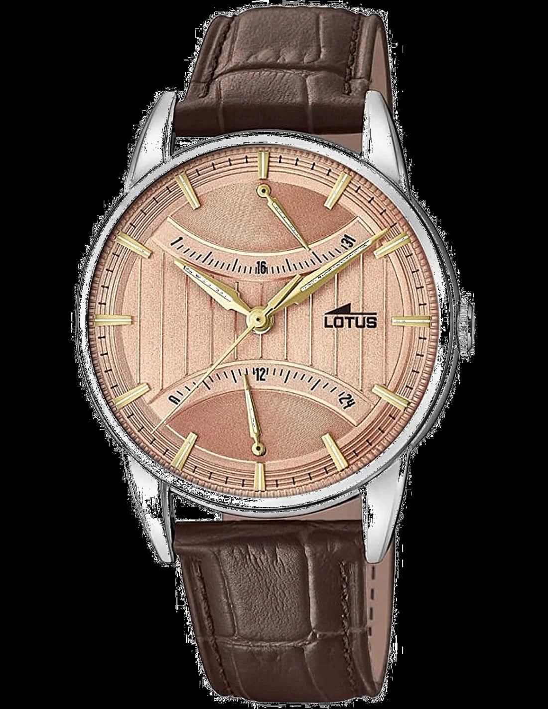 Montre Lotus L18429/2 cadran brun fumé, aiguilles luminescentes et index bâtons, style vintage décontracté