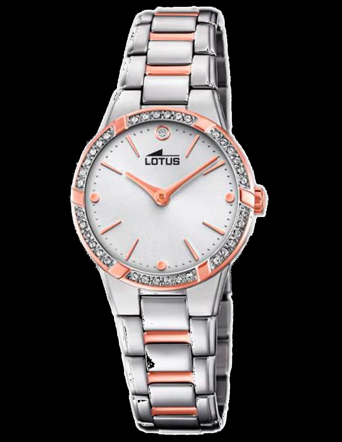 Montre Lotus L18455/2 cadran argenté soleil, aiguilles dorées, index bâtons, style classique chic