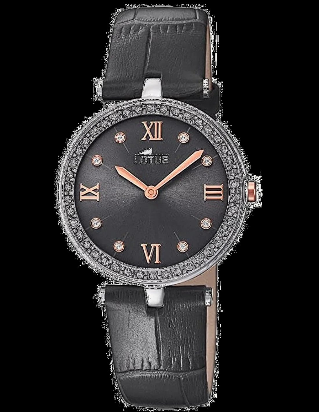 Montre Lotus L18462/4 au cadran noir mat, index bâtons argentés et aiguilles dauphine pour un style élégant et sportif