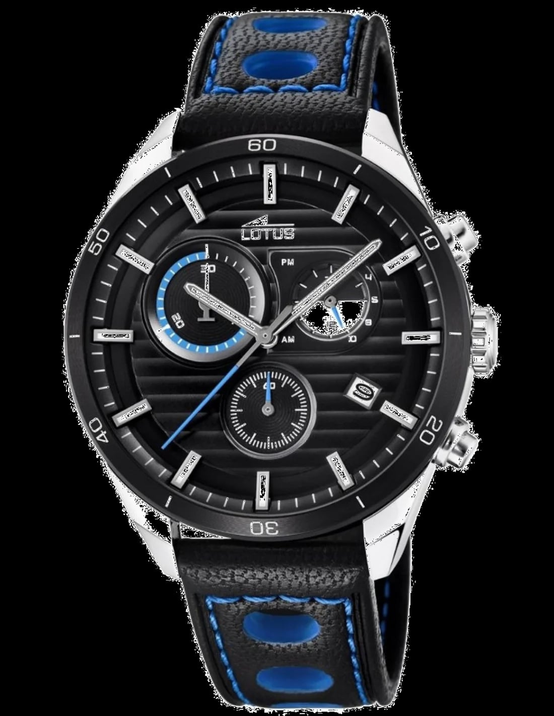 Montre Lotus L18531/2 cadran noir soleil avec index bâtons argentés, style élégant et sportif