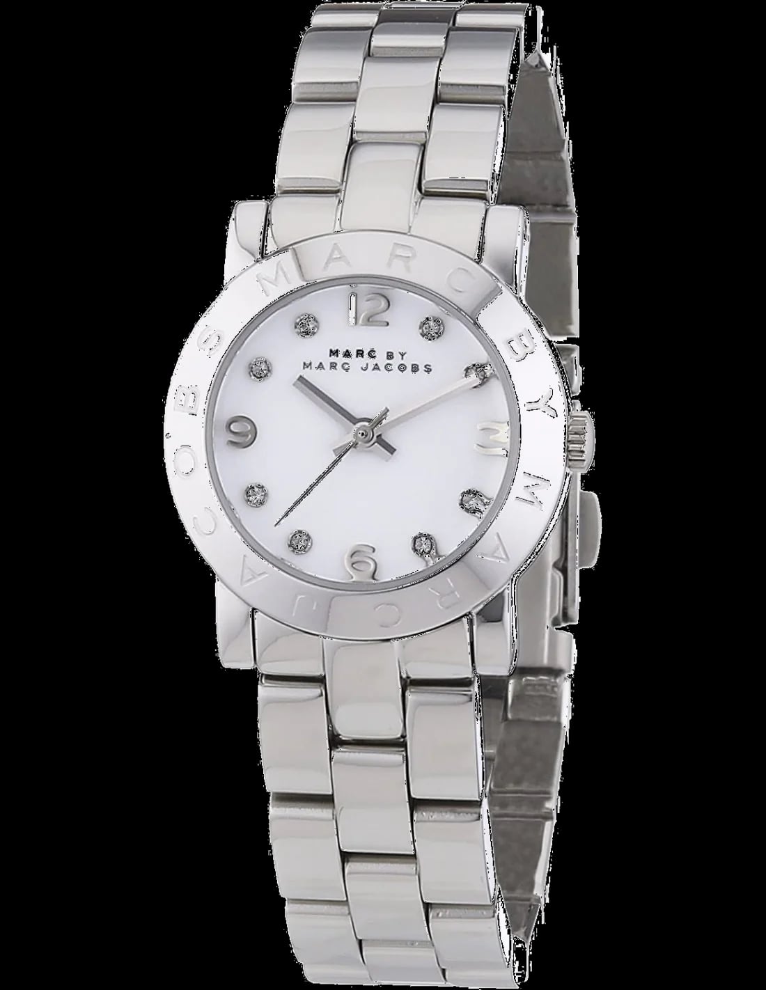 Montre Marc Jacobs MBM3055 avec cadran argenté et aiguilles dorées, style minimaliste chic