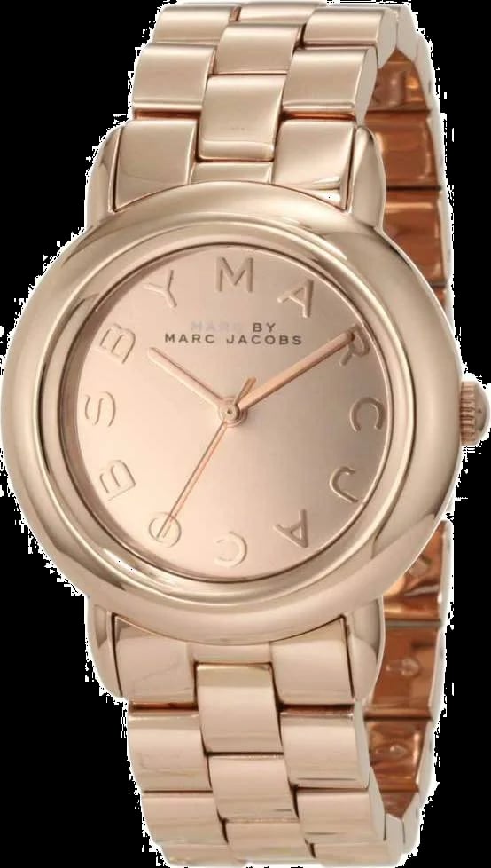 Montre Marc Jacobs MBM3099 avec cadran blanc et index dorés, style minimaliste chic
