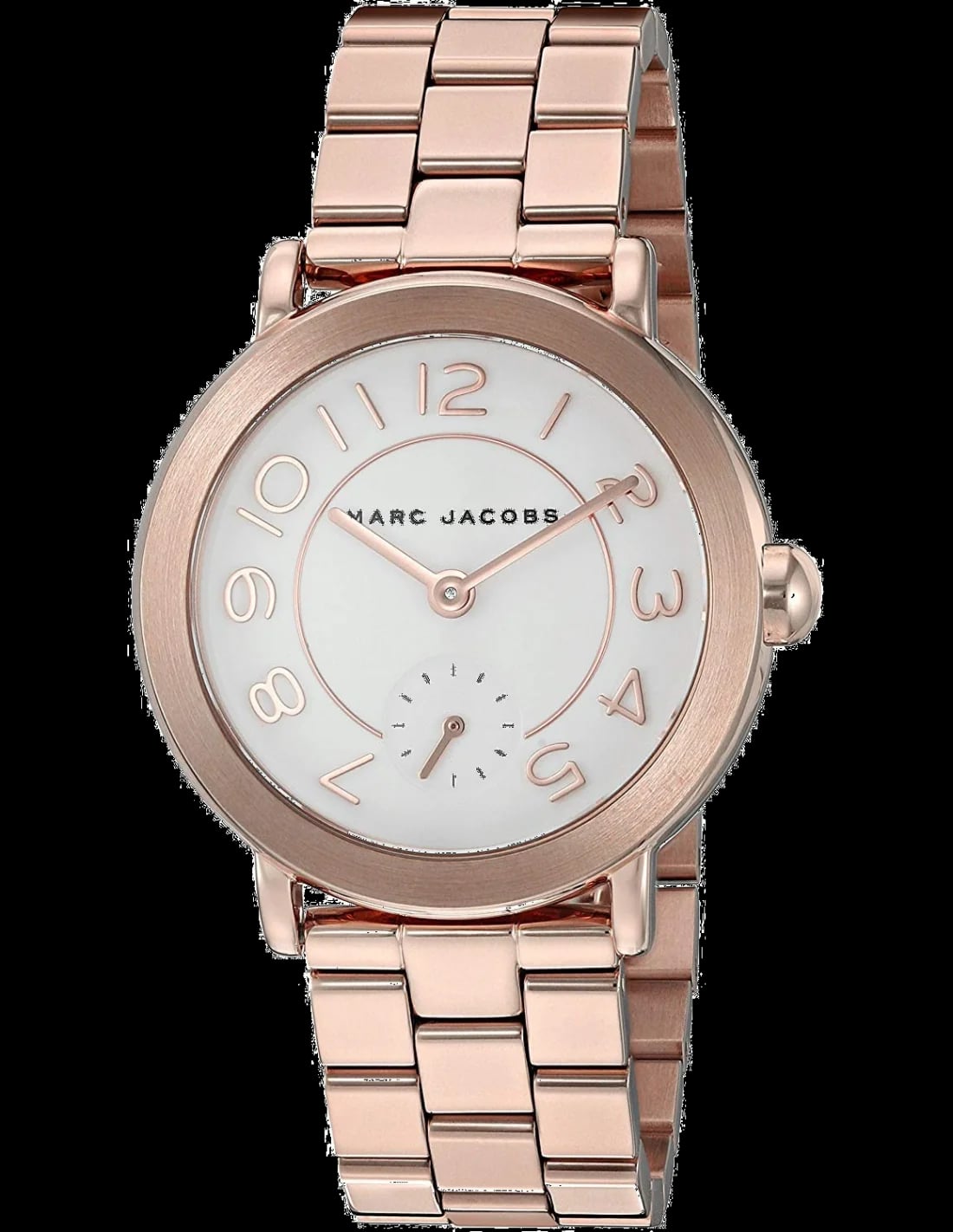 Montre Marc Jacobs MJ3471 avec cadran rose et aiguilles dorées style rétro