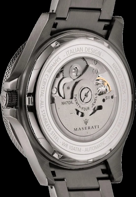 Montre Maserati R8823140001 automatique bracelet gris acier profil