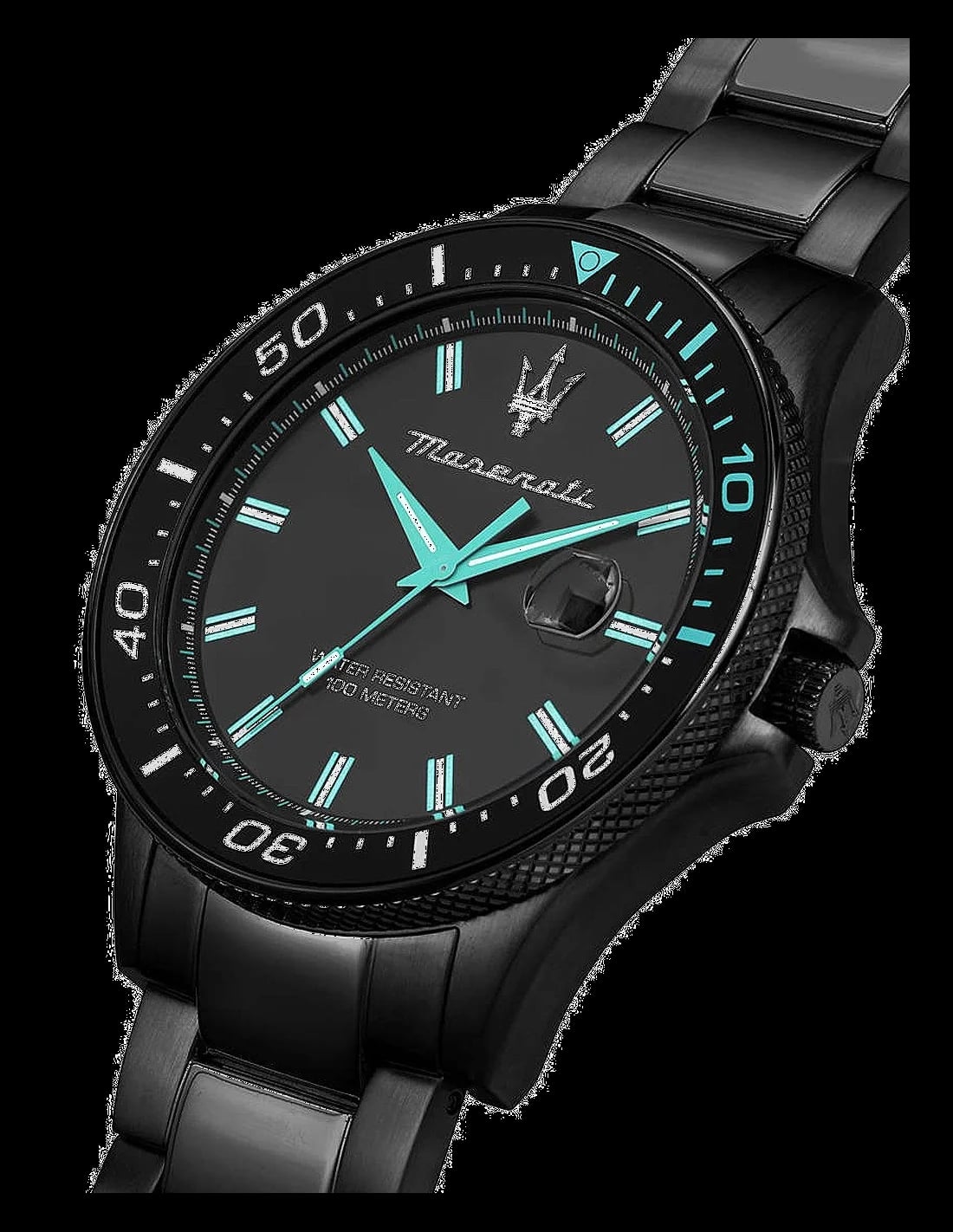 Montre Maserati Sfida Aqua R8853144001 profil bracelet acier noir