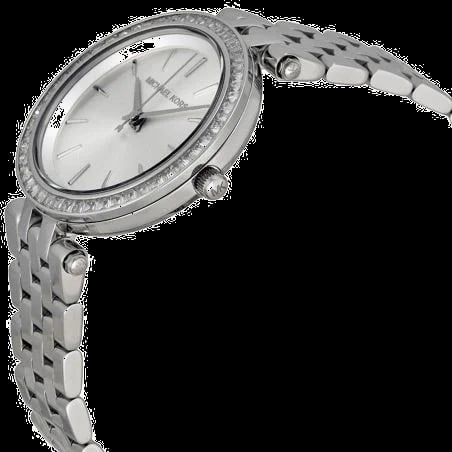 Montre Michael Kors MK3364 Mini Darci gros plan cadran rond argent index bâtons