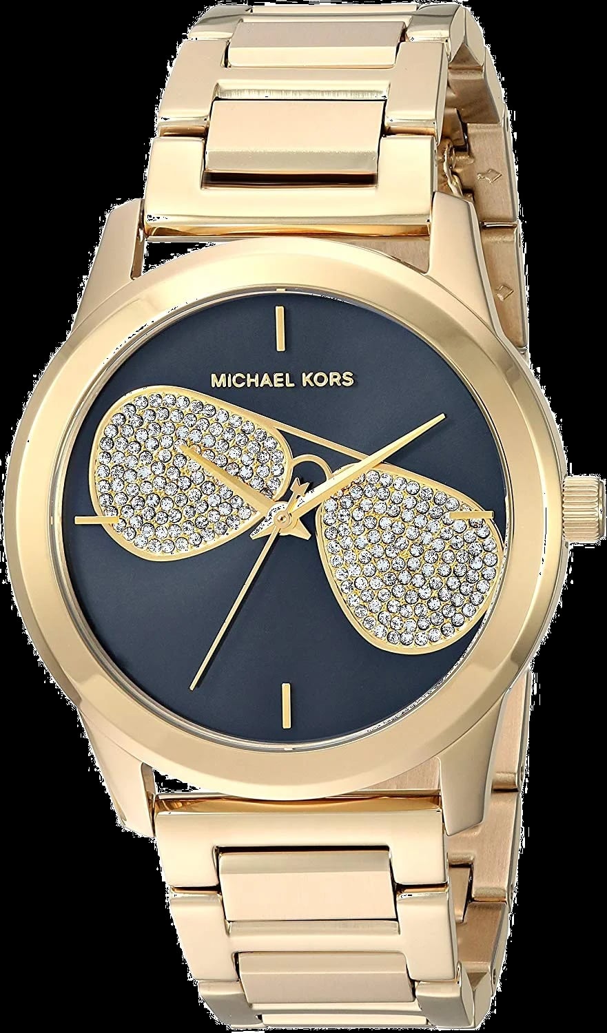 Montre Michael Kors MK3647 au cadran bleu soleil avec aiguilles dorées et index bâtons, style chic décontracté
