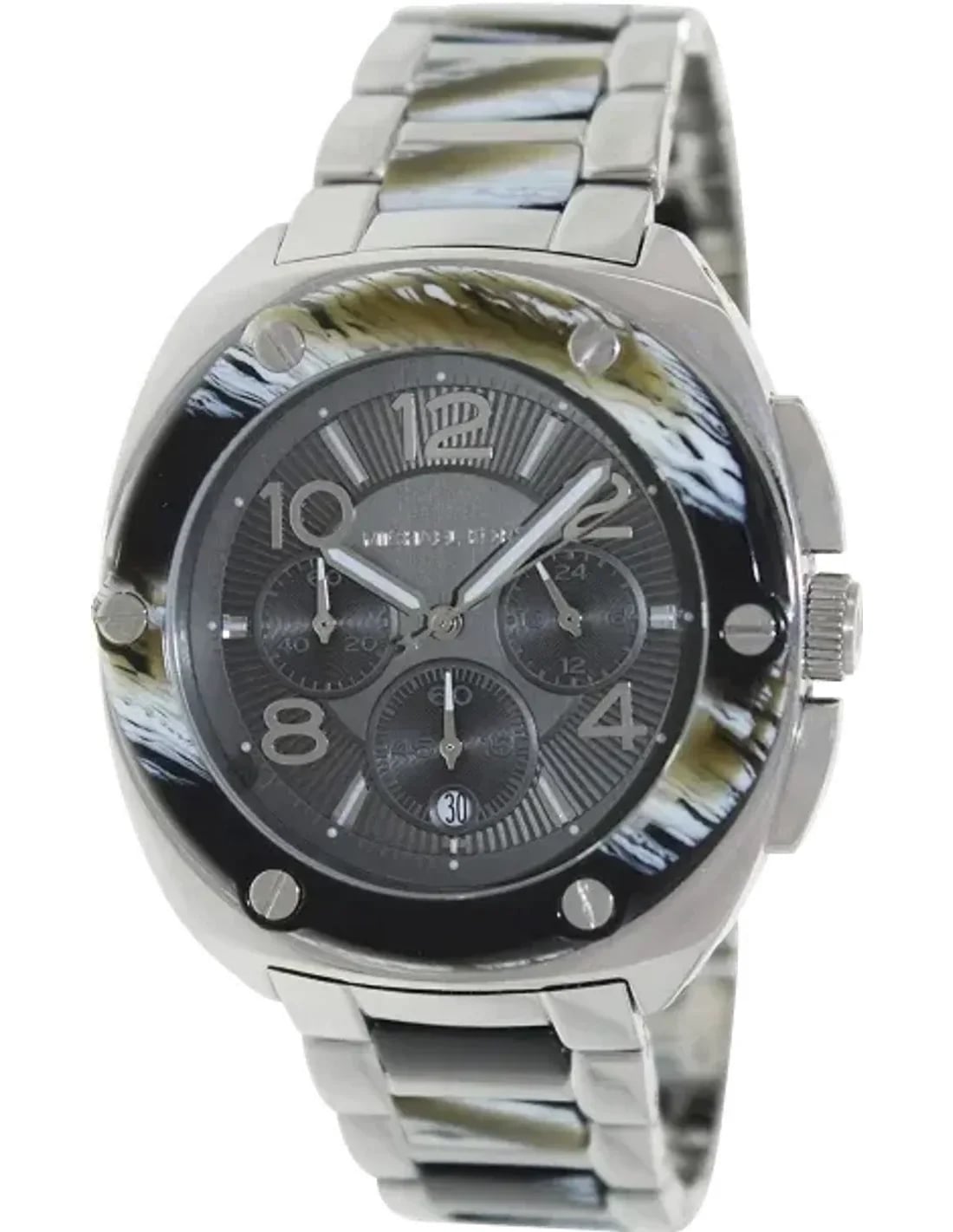 Montre Michael Kors MK5595 au cadran noir soleil avec index bâtons et aiguilles luminescentes, style sport chic