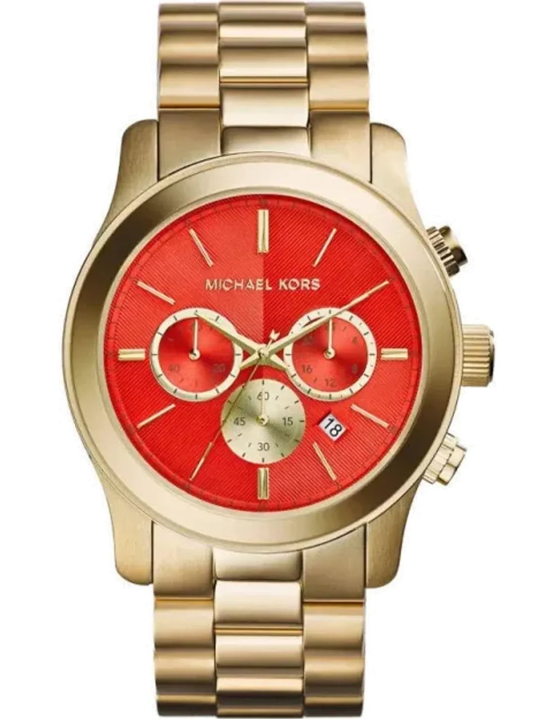 Montre Michael Kors MK5930 avec cadran orange soleillé et finitions dorées style chic décontracté