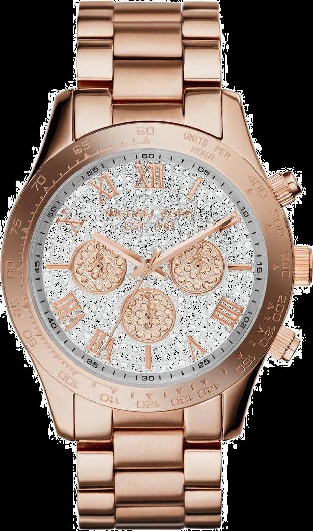 Montre Michael Kors MK5946 avec cadran brillant, index or rose et aiguilles bâtons sur fond noir