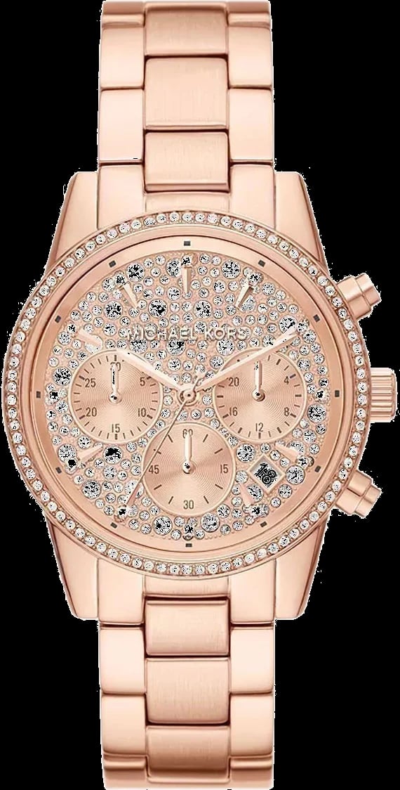 Montre femme Michael Kors MK7302 Ritz cadran or rose chronographe cristaux